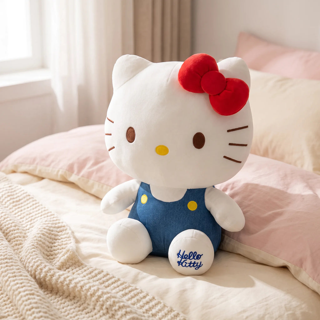 Peluche Hello Kitty 25 cm salopette colorée, en situation