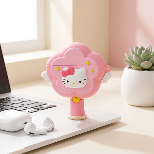 Coque AirPods Hello Kitty 3D en silicone, en situation