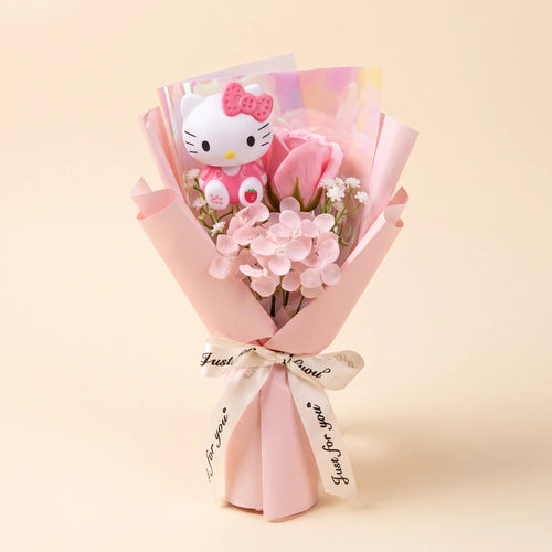 Bouquet de roses artificielles Hello Kitty, vue studio