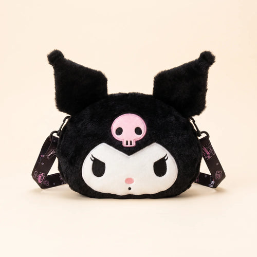 Sac bandoulière peluche Kuromi noir, vue studio