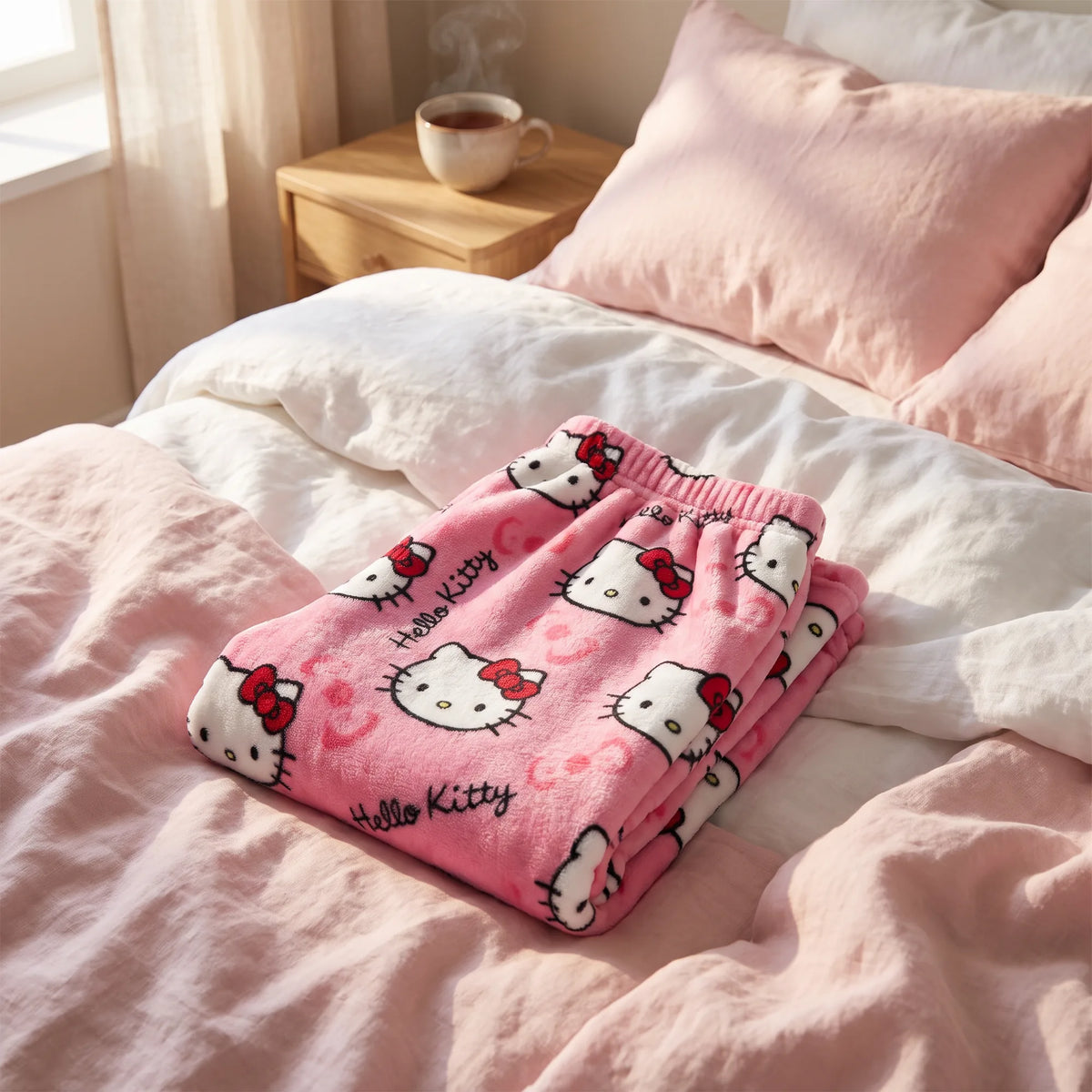 Pantalon de pyjama Hello Kitty en flanelle, en situation