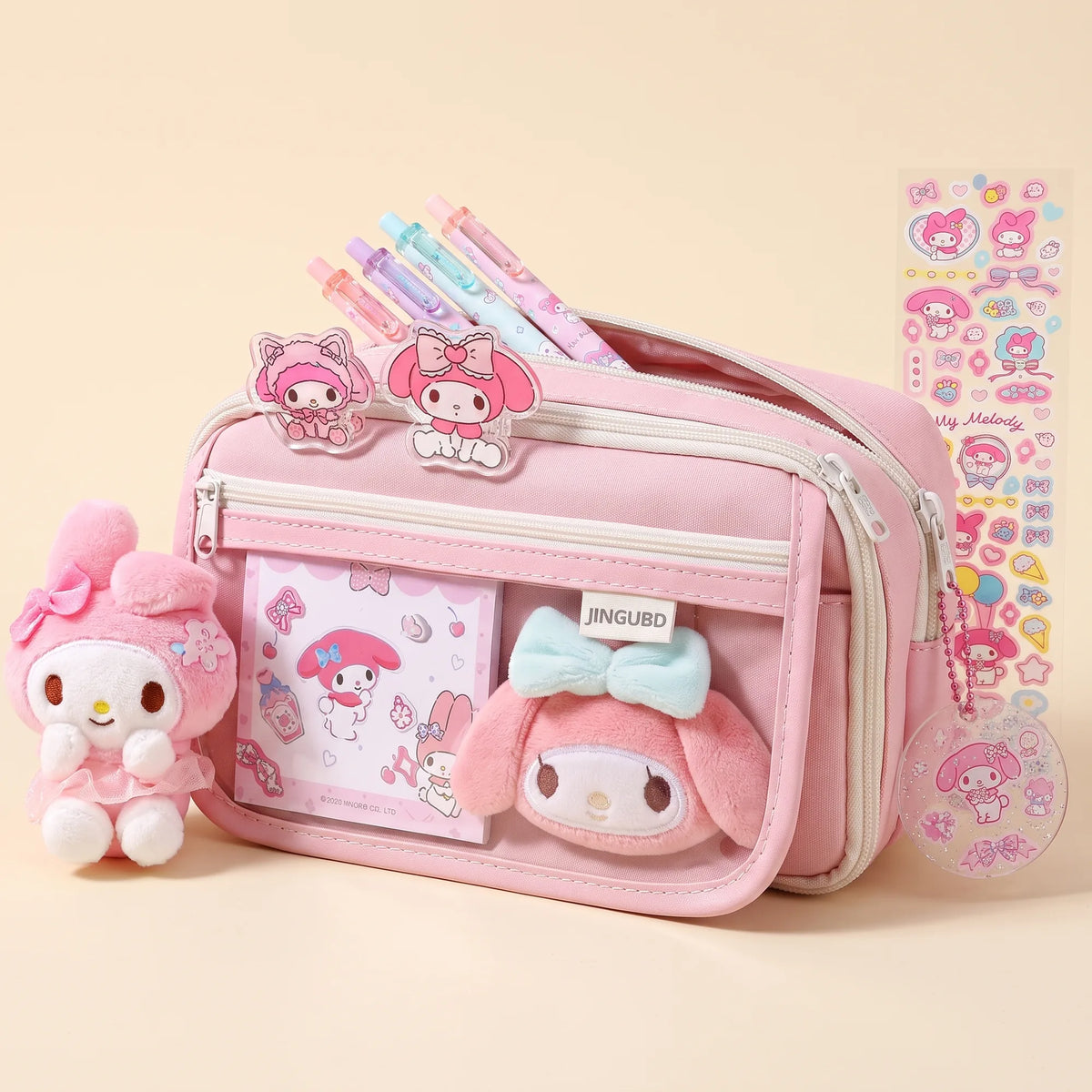 Trousse à 9 compartiments Cinnamoroll, My Melody ou Kuromi, vue studio