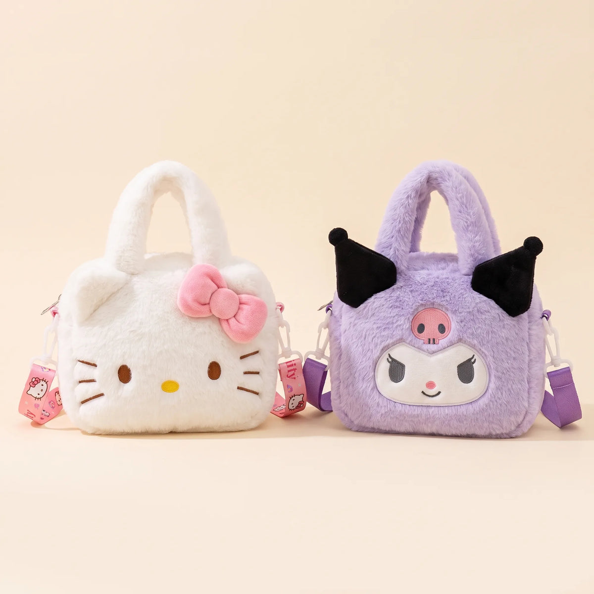 Sac peluche Sanrio Characters : sac à main, rond ou sac à dos, vue studio