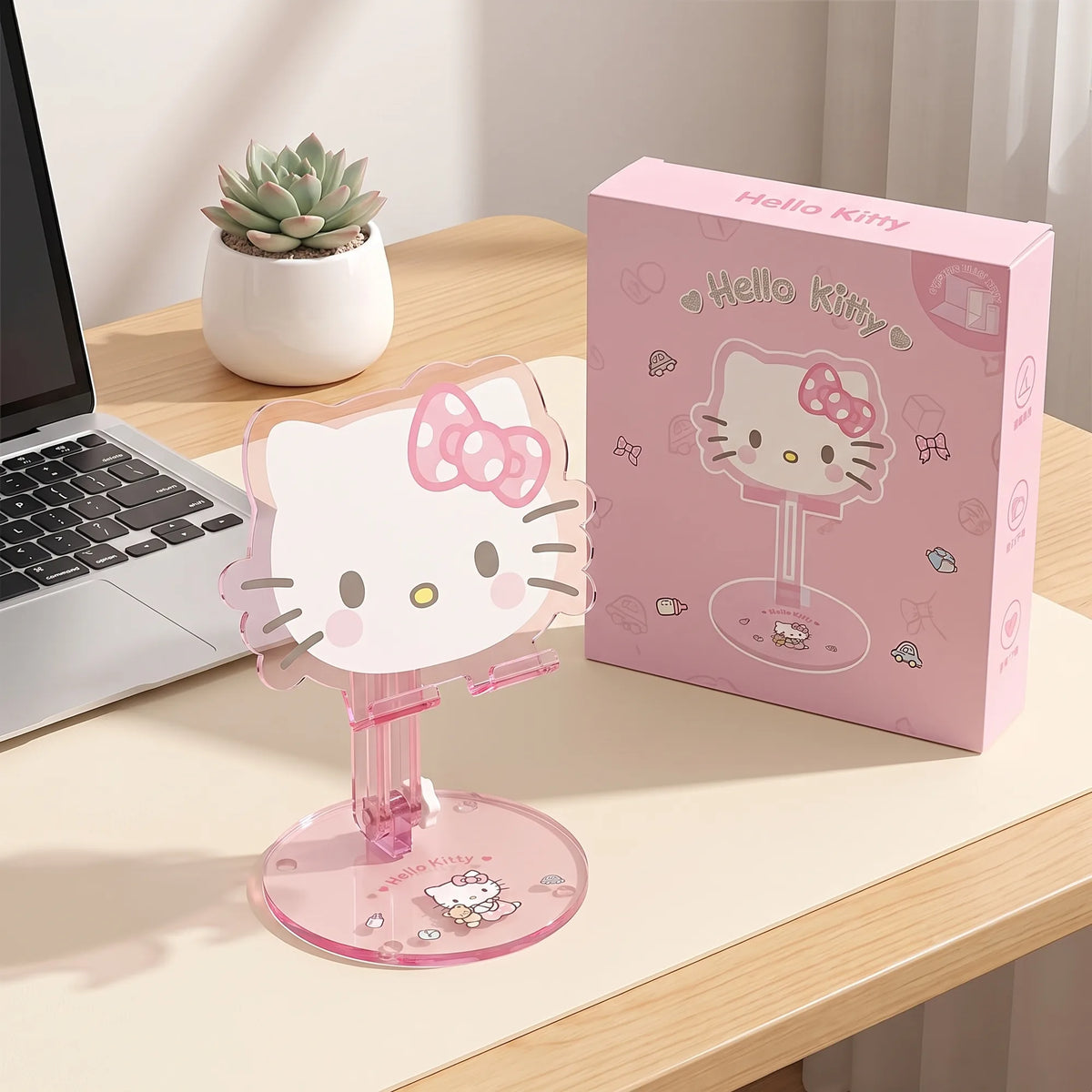 Support de bureau Hello Kitty pour téléphone et tablette, en situation