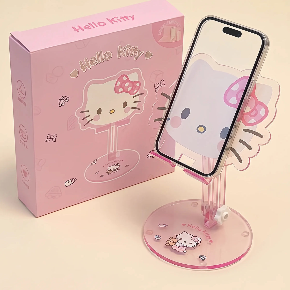 Support de bureau Hello Kitty pour téléphone et tablette, vue studio