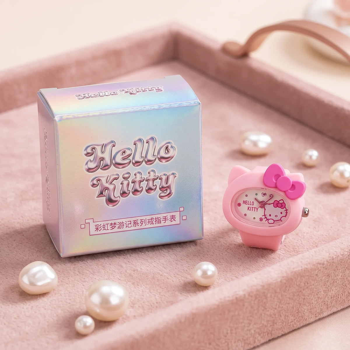 Montre-bague mystère Hello Kitty « Rainbow Dream », en situation