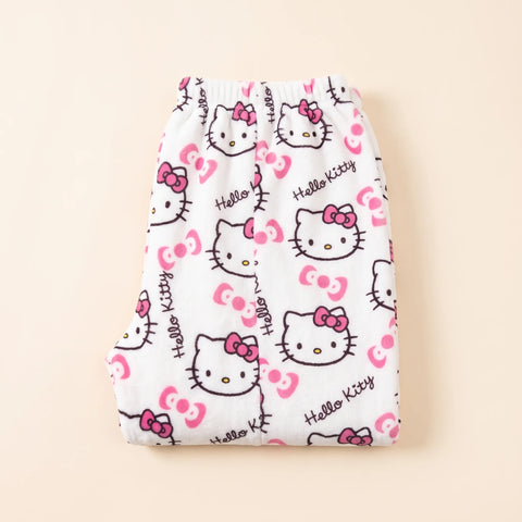 Pantalon de pyjama Hello Kitty en polaire corail, vue studio