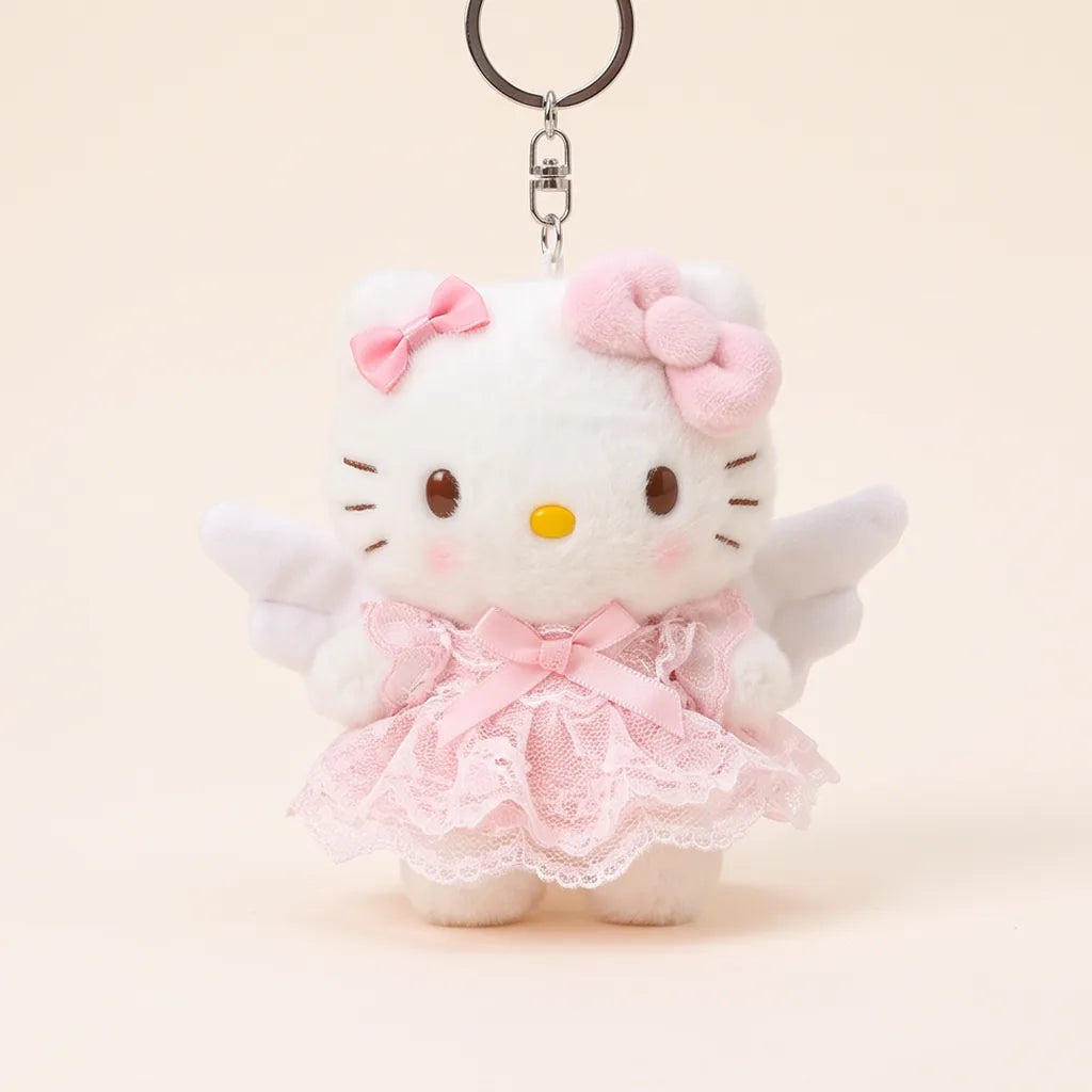 Porte-clés peluche Hello Kitty en tenue — Ange et dentelle rose