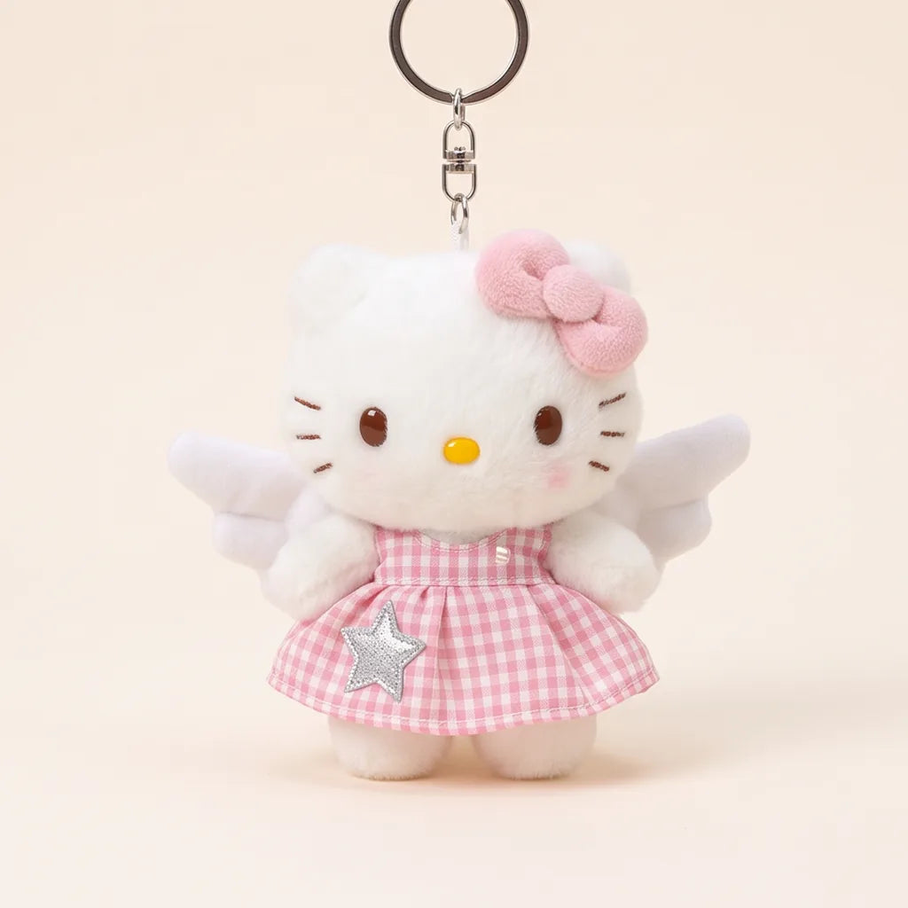 Porte-clés peluche Hello Kitty en tenue — Ange et robe vichy
