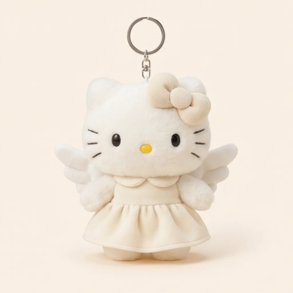 Porte-clés peluche Hello Kitty en tenue — Ange et robe crème