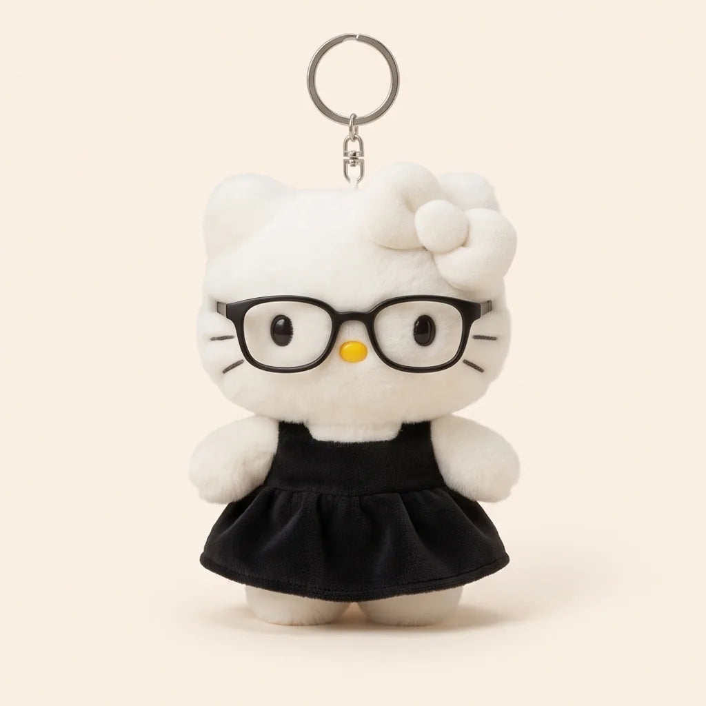 Porte-clés peluche Hello Kitty en tenue — Lunettes et robe noire