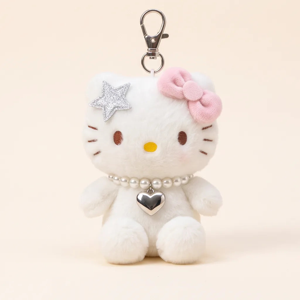 Porte-clés peluche Hello Kitty en tenue — Étoile et col de perles