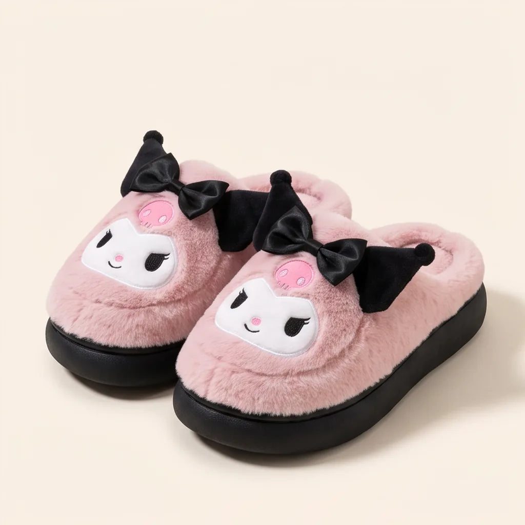 Chaussons Kuromi en peluche — Rose poudré