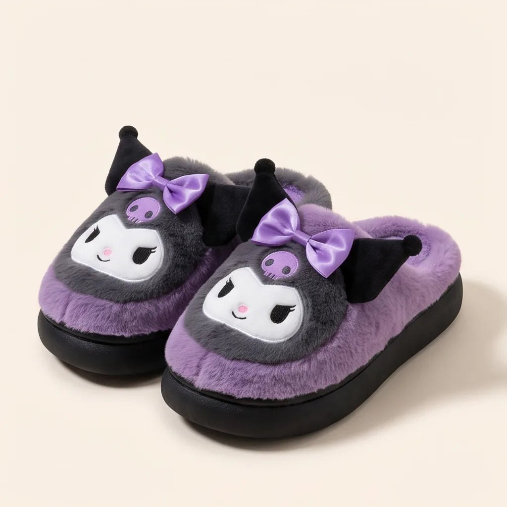Chaussons Kuromi en peluche — Noir et violet
