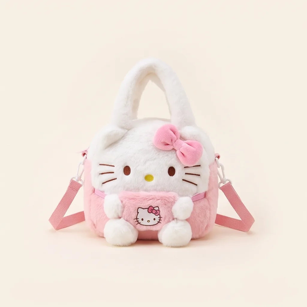 Sac peluche Sanrio Characters : sac à main, rond ou sac à dos — Sac à main Hello Kitty rose