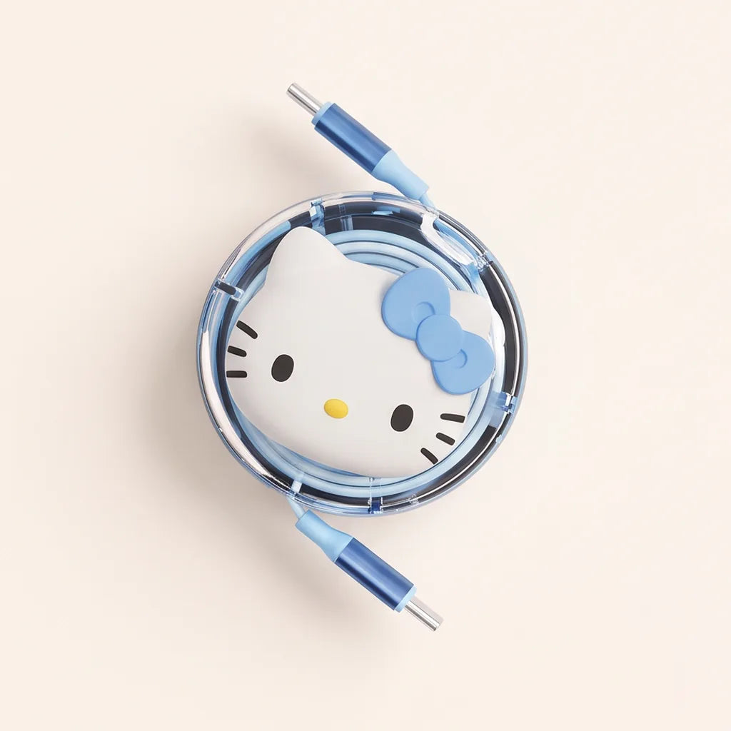 Câble USB-C rétractable 100 W Hello Kitty — Bleu