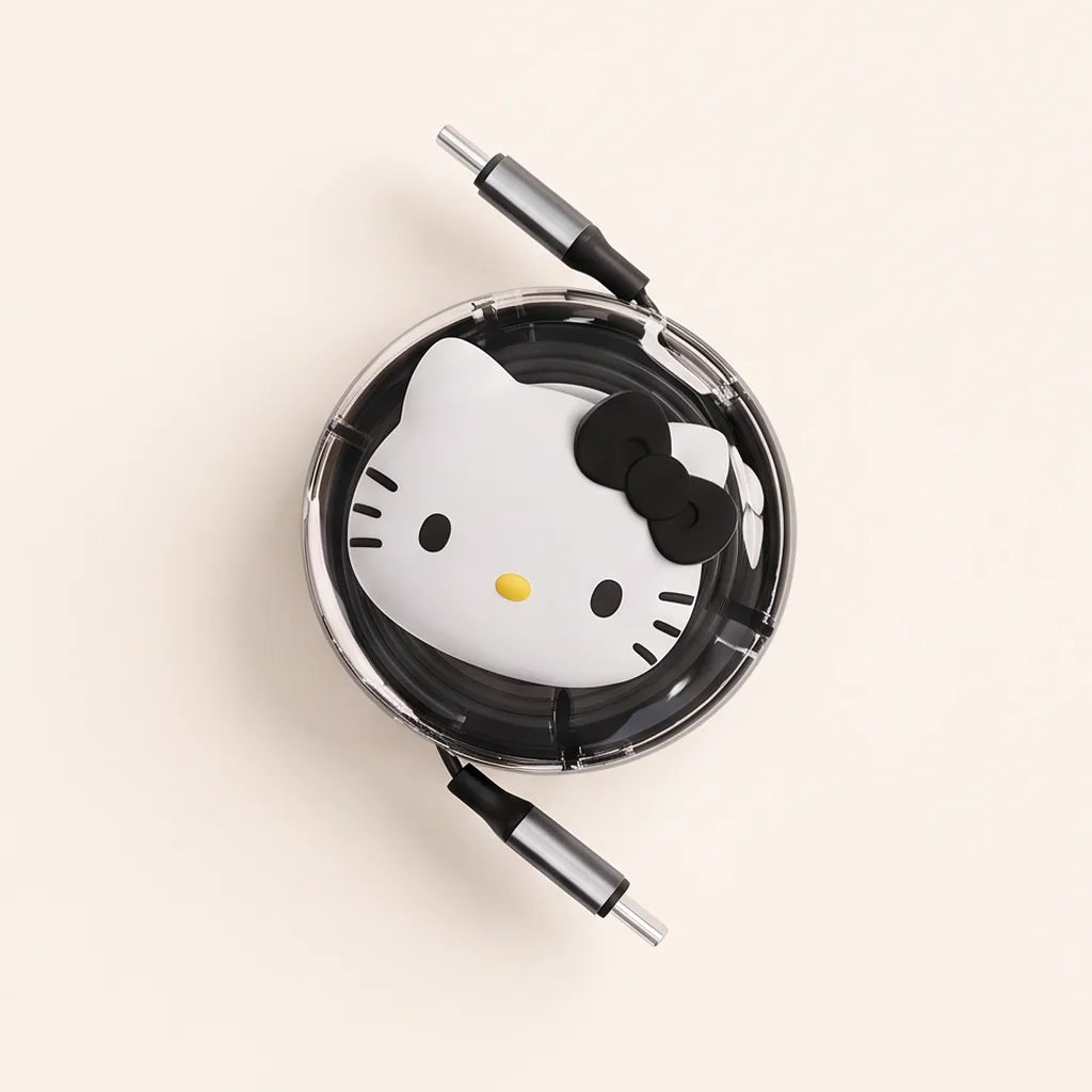 Câble USB-C rétractable 100 W Hello Kitty — Noir