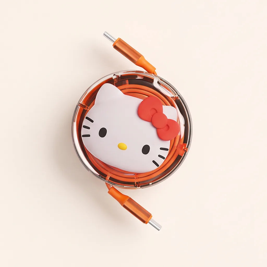 Câble USB-C rétractable 100 W Hello Kitty — Orange