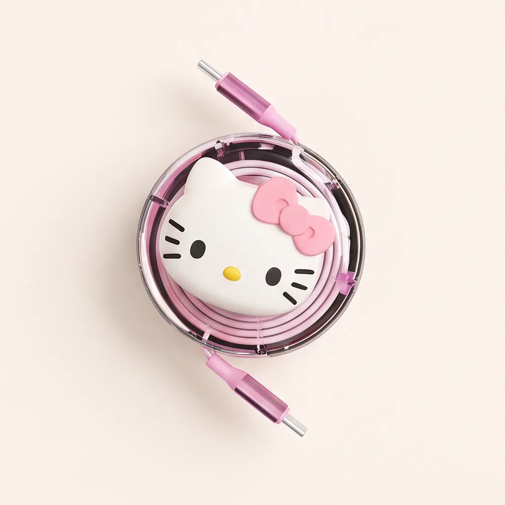 Câble USB-C rétractable 100 W Hello Kitty — Rose