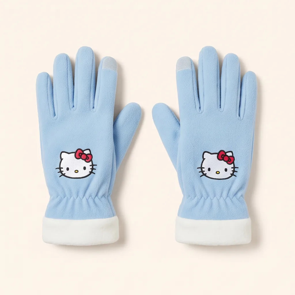 Gants tactiles doublés polaire Hello Kitty — Bleu ciel