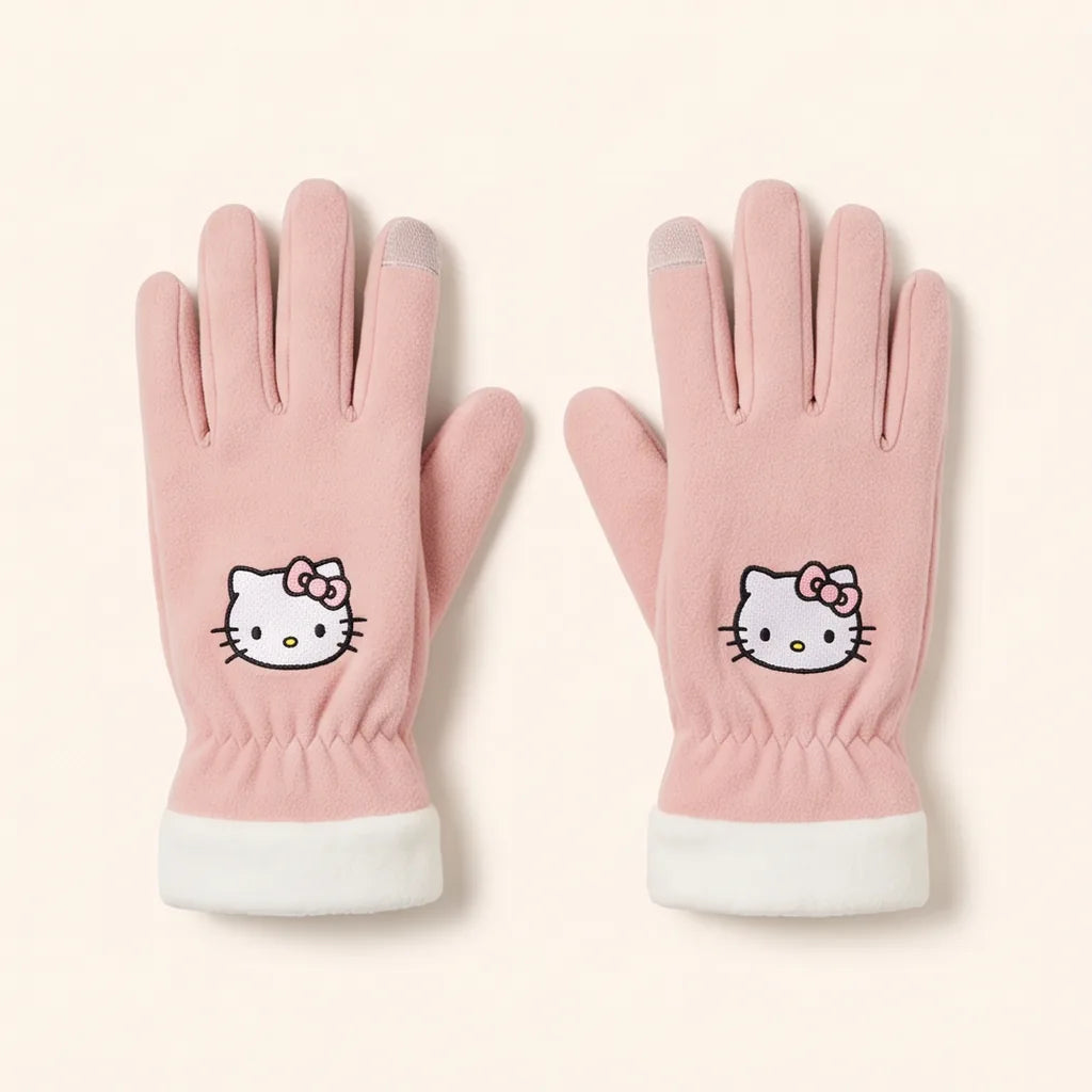 Gants tactiles doublés polaire Hello Kitty — Rose poudré