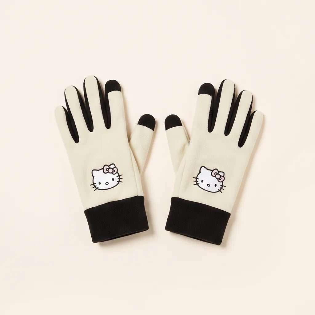 Gants tactiles doublés polaire Hello Kitty — Crème et noir