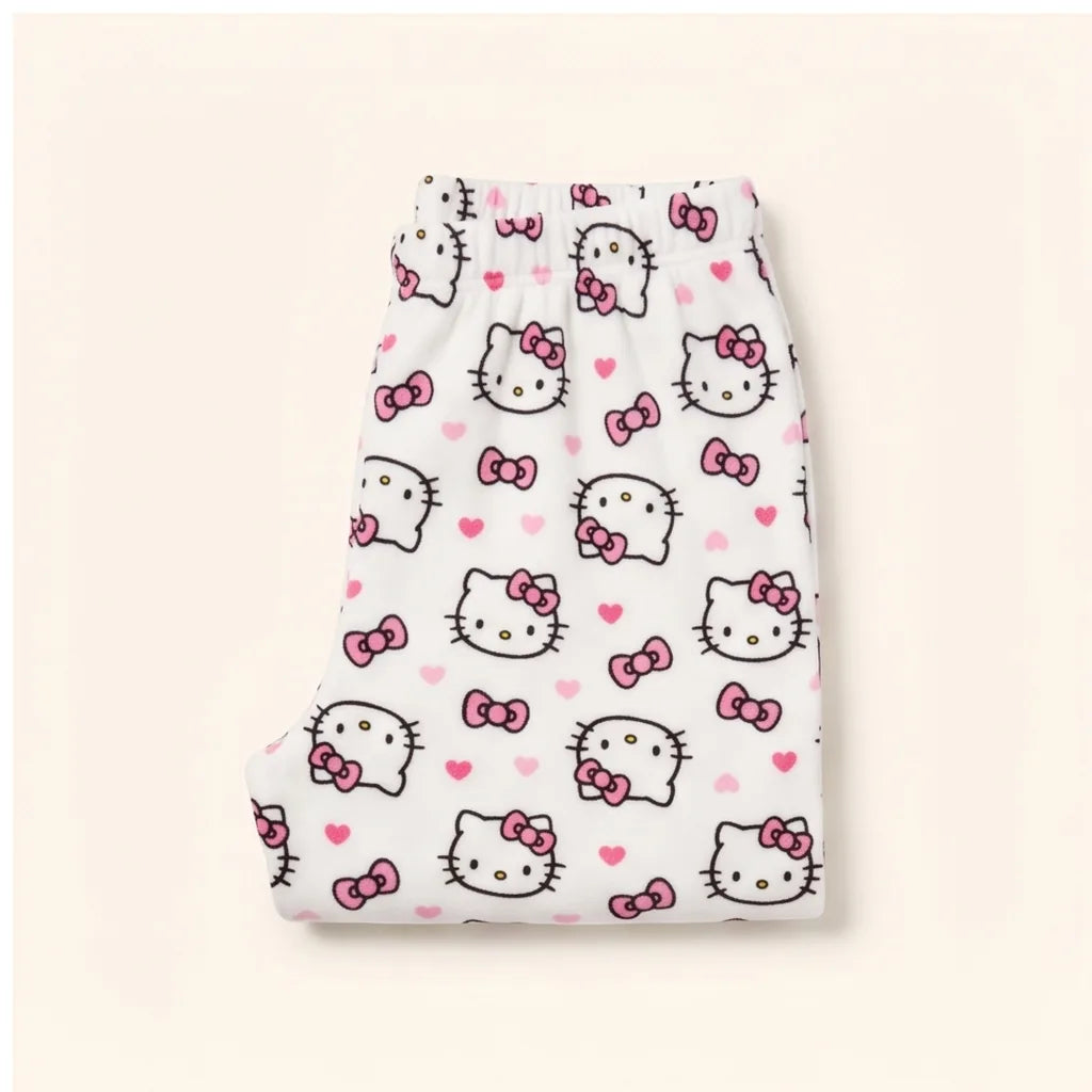 Pantalon de pyjama Hello Kitty en polaire corail — Blanc