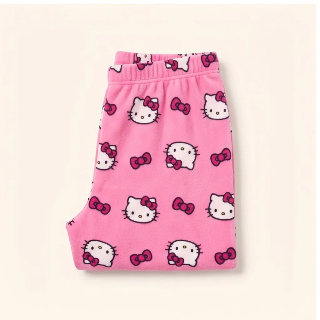 Pantalon de pyjama Hello Kitty en polaire corail — Rose bonbon