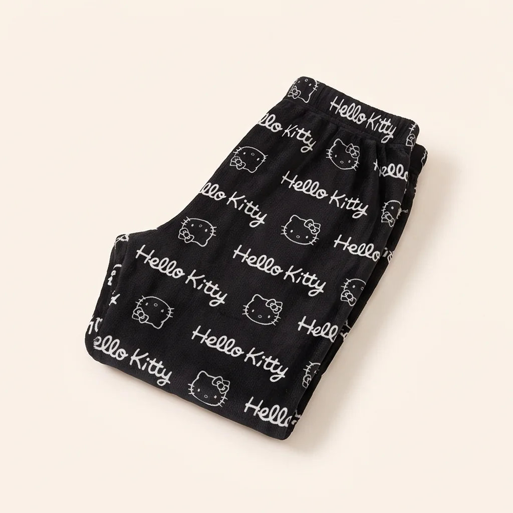 Pantalon de pyjama Hello Kitty en polaire corail — Noir logo